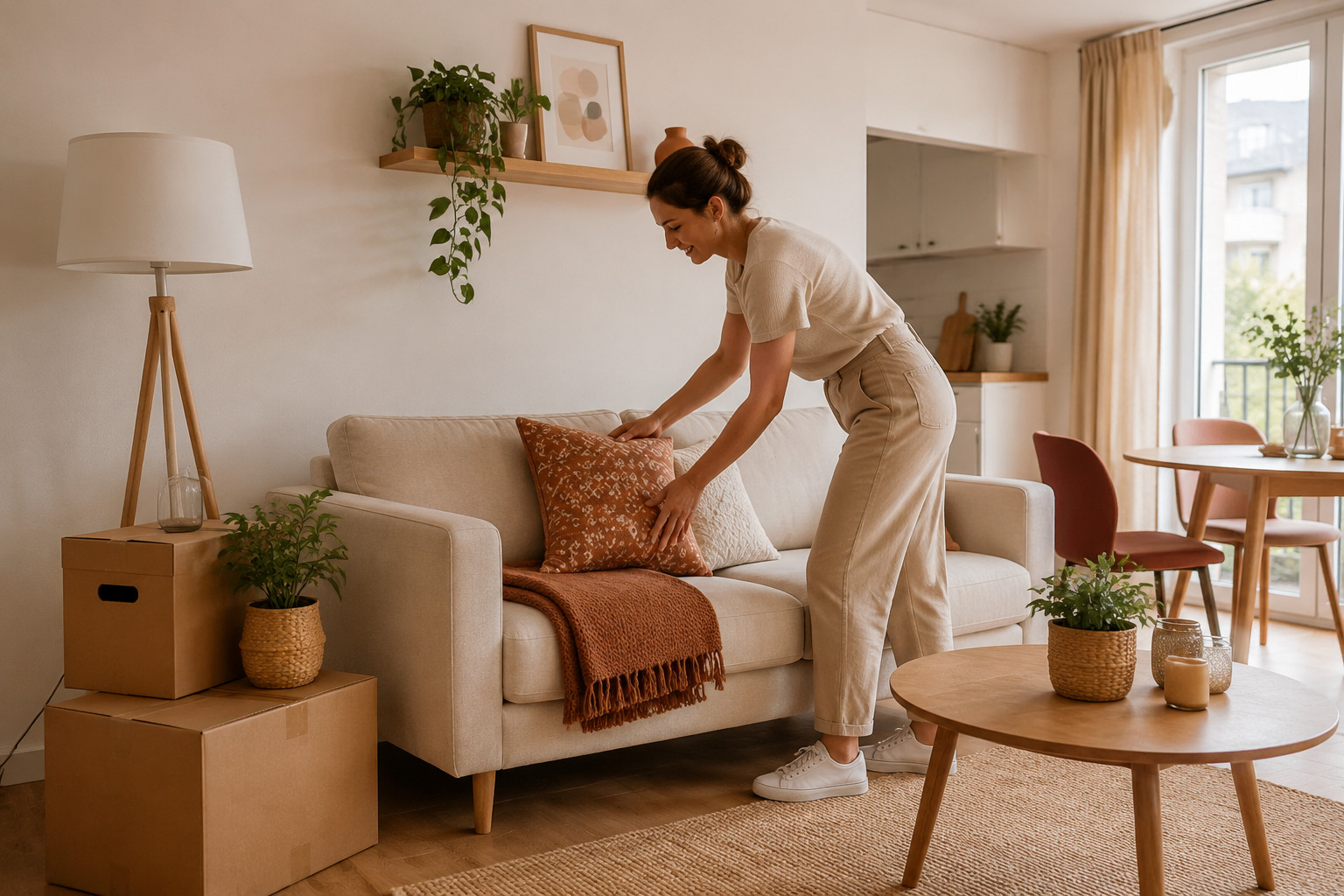Eine möblierte Wohnung wird für den Vermietungsstart eingerichtet